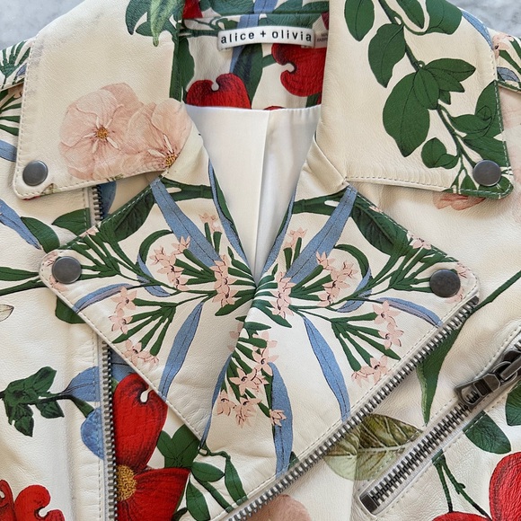 Alice + Olivia Red and Green Floral Biker Jacket - Picture 8 of 16